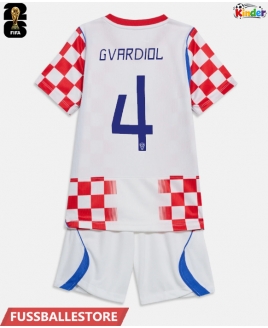 Günstige Kroatien Josko Gvardiol #4 Heimtrikotsatz Kinder WM 2026 Kurzarm (+ Kurze Hosen)